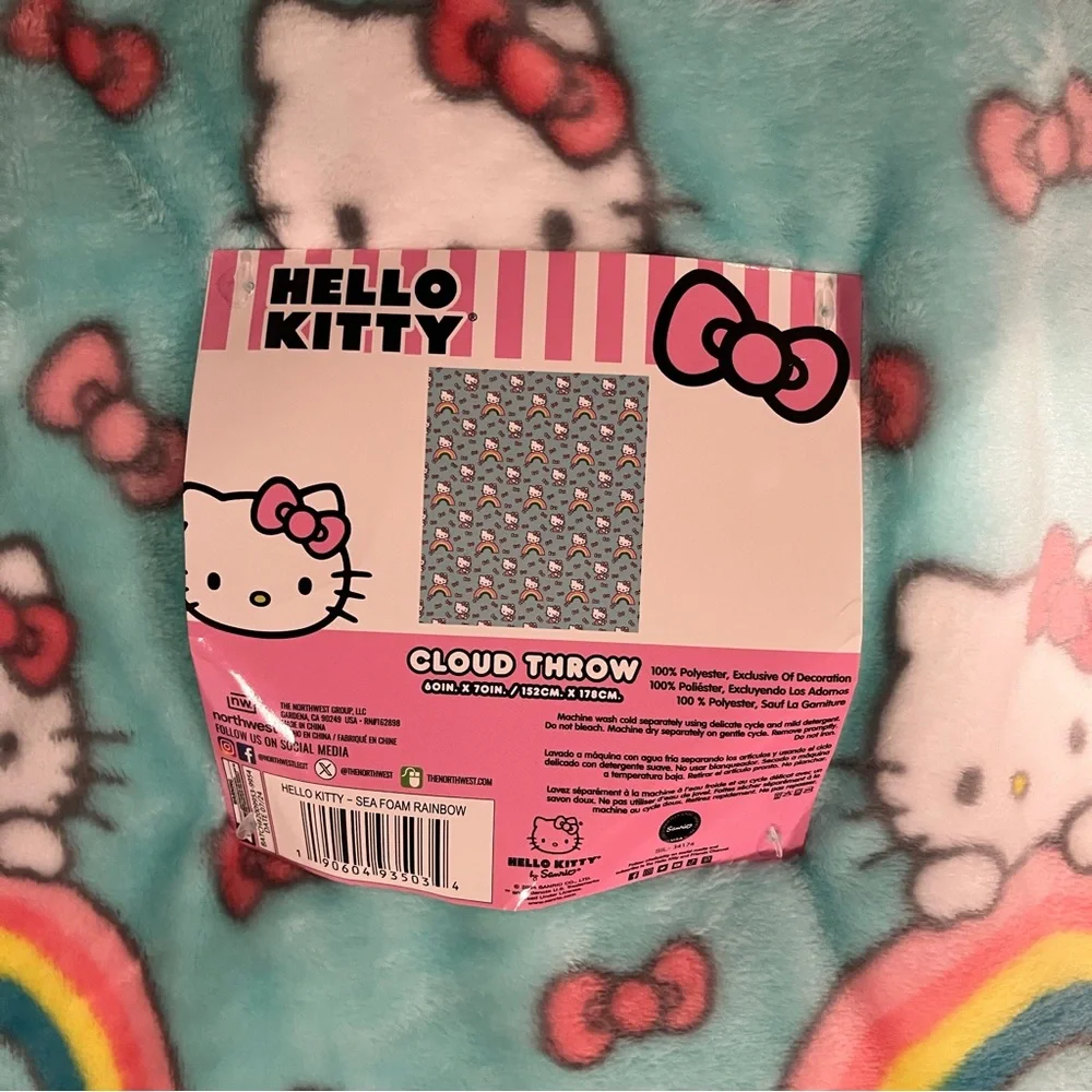 Hello Kitty Plush Cloud Throw Blanket Sea Foam Rainbow Spring 60 x 70 inches
